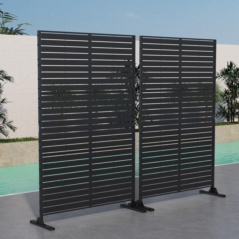 Siyah Galvanizli Çelik Lazer Kesim Çizgili Desenli 2li Set Bahçe Paravanı - 191x120 cm - 172884