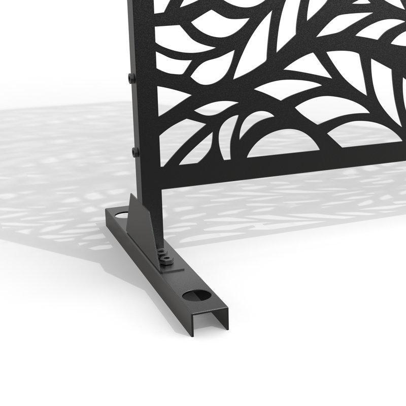 Siyah Galvanizli Çelik Yaprak Desenli Lazer Kesim Ayaklı Bahçe Paravanı - 190x120 cm - 173063