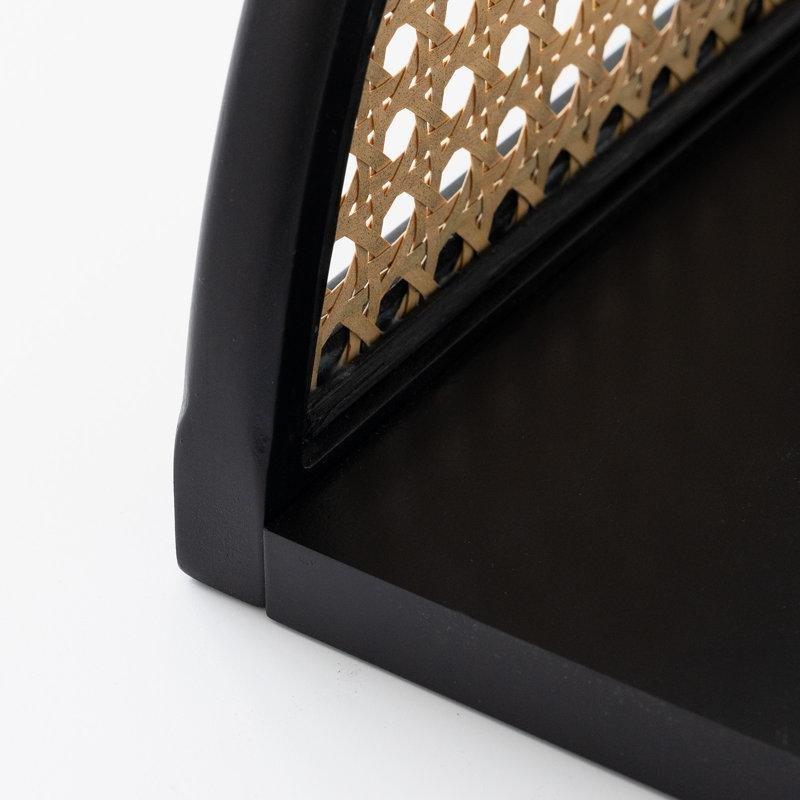 Siyah Göknar Ağacı Rattan Detaylı İkili Duvar Rafı Seti - 63 cm - 179337