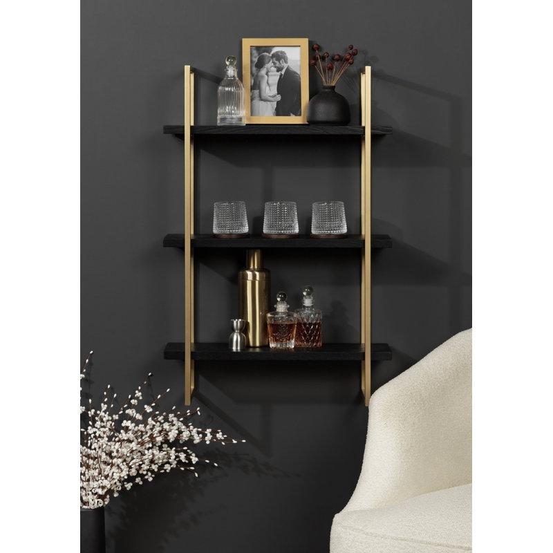 Siyah Gold Masif Ahşap 3 Raflı Duvar Rafı - 77x51 cm - 180156