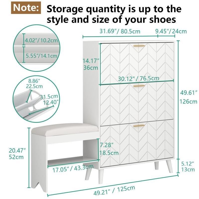 Siyah Gold MDF Masif Ahşap Ayaklı 3 Düşer Kapaklı Puflu Ayakkabılık - 125x25x127 cm - 227228