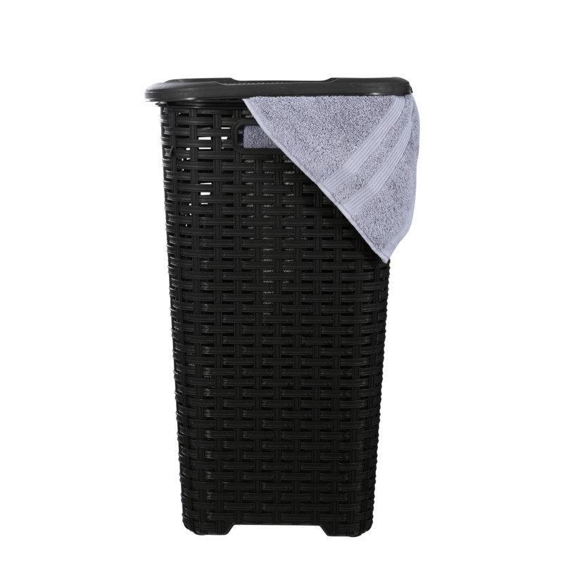 Siyah Hasır Dokulu Kapaklı 2li Set Plastik Çamaşır Sepeti - 64x45 cm - 187864