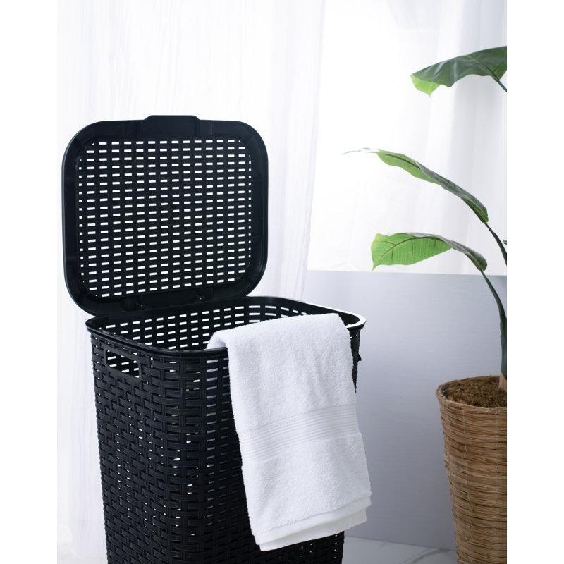 Siyah Hasır Dokulu Kapaklı 2li Set Plastik Çamaşır Sepeti - 64x45 cm - 187864