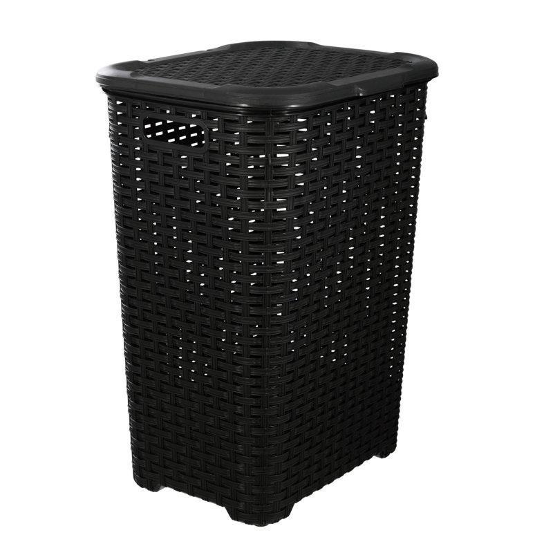 Siyah Hasır Dokulu Kapaklı 2li Set Plastik Çamaşır Sepeti - 64x45 cm - 187864