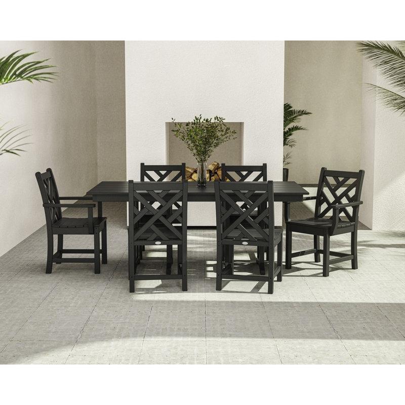 Siyah HDPE Chippendale Tasarım Şemsiye Delikli 6 Kişilik Bahçe Masa Takımı - 216619