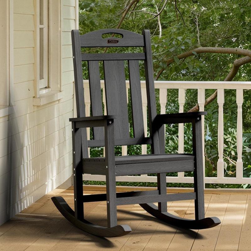 Siyah HDPE Dış Mekan Adirondack Sallanan Sandalye - 57 cm - 218622