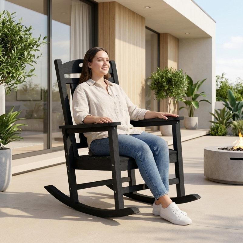 Siyah HDPE Dış Mekan Adirondack Sallanan Sandalye - 57 cm - 218622