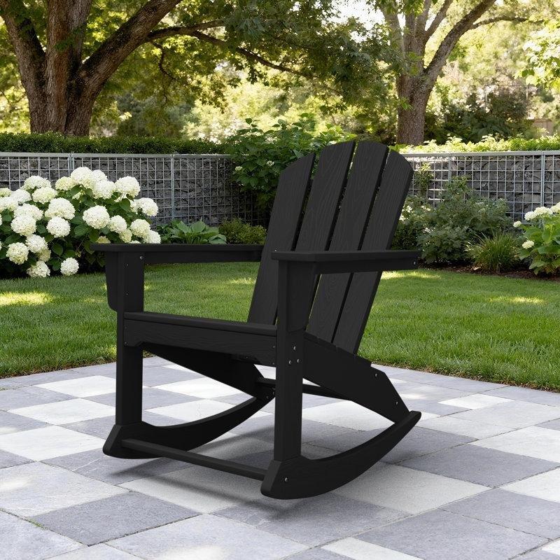 Siyah HDPE Hava Koşullarına Dayanıklı Adirondack Sallanan Sandalye - 218683