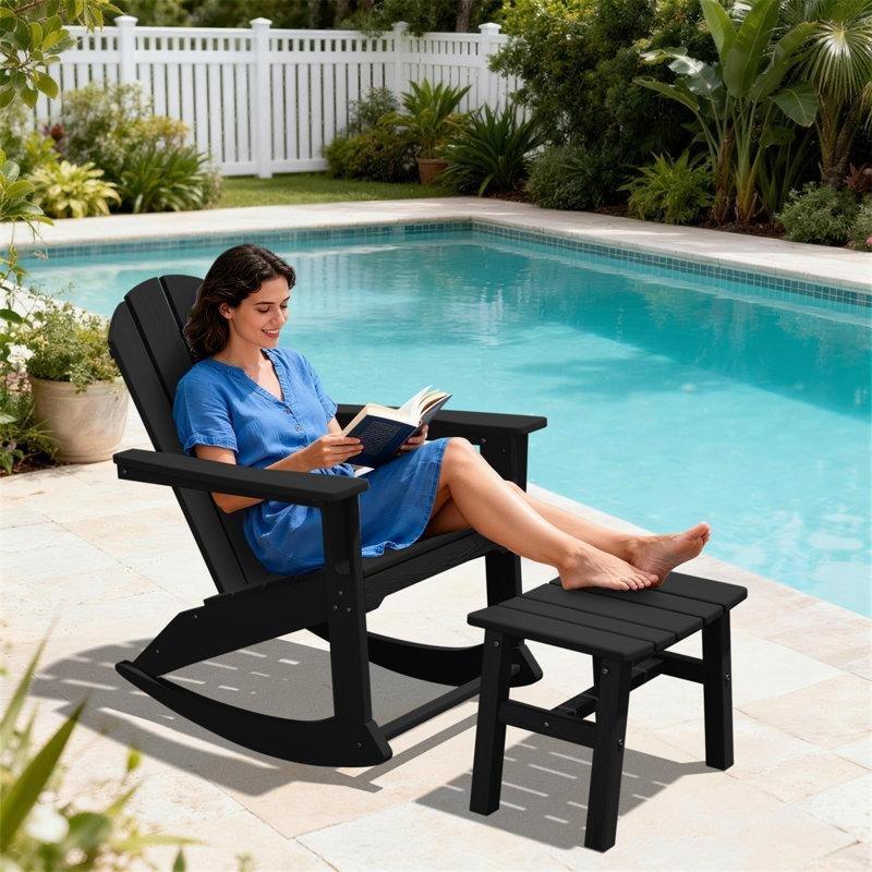 Siyah HDPE Hava Koşullarına Dayanıklı Adirondack Sallanan Sandalye - 218683