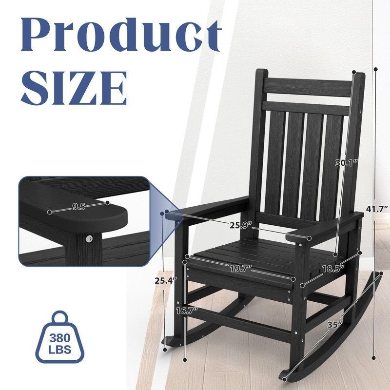 Siyah HDPE Hava Koşullarına Dayanıklı Adirondack Sallanan Sandalye İkili Set - 219106