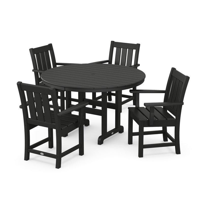 Siyah HDPE Plastik Yuvarlak Şemsiye Delikli 4 Kişilik Bahçe Masa Takımı - 122 cm - 213461