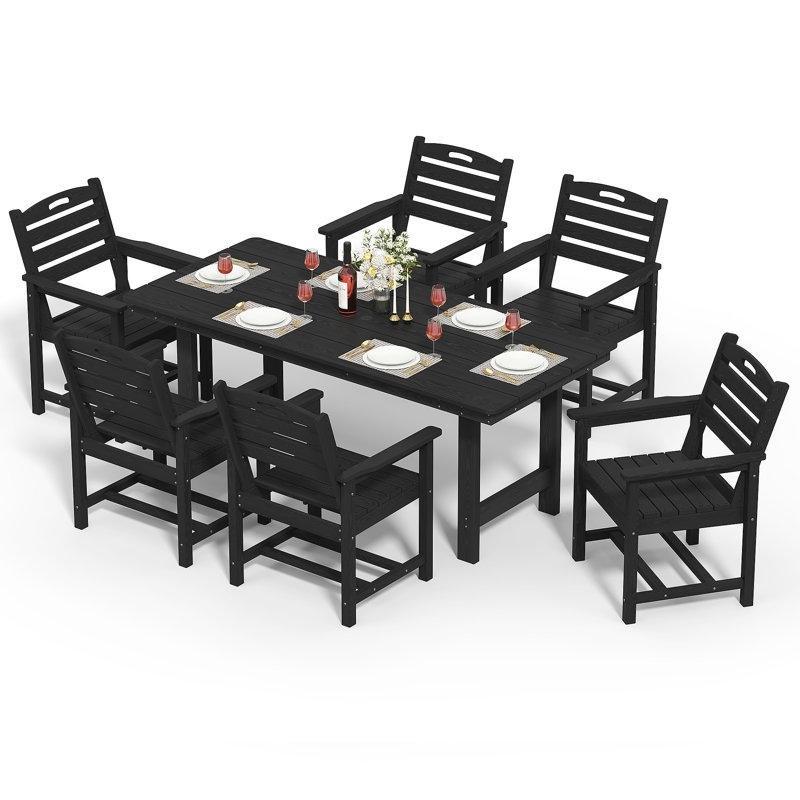 Siyah HDPE Şemsiye Delikli 6 Kişilik Bahçe Masa Takımı - 169 cm - 215256