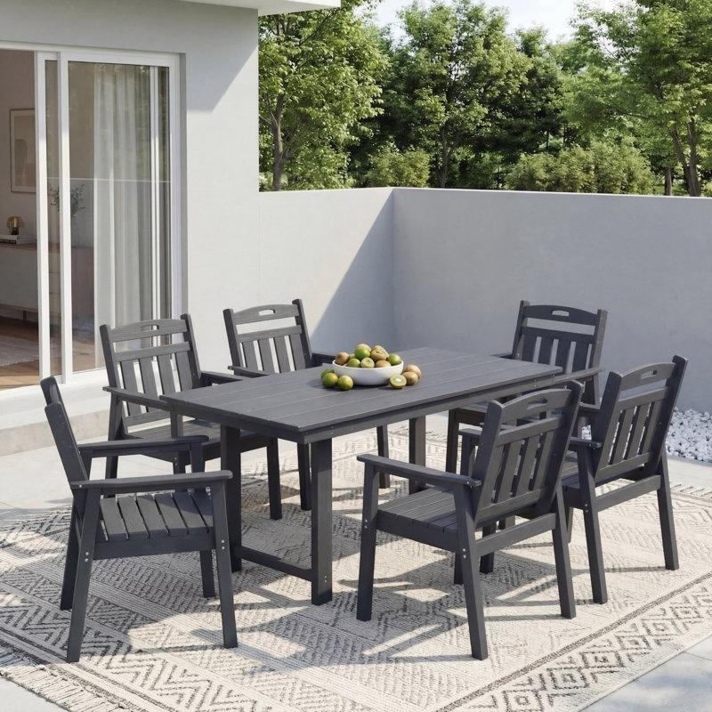 Siyah HDPE Şemsiye Delikli 6 Kişilik Bahçe Masa Takımı - 215001