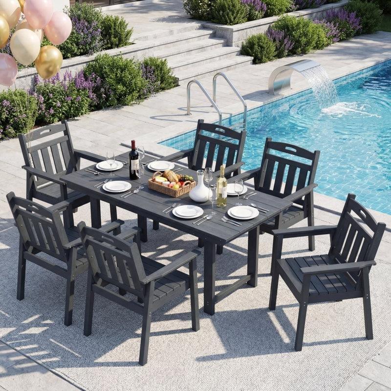 Siyah HDPE Şemsiye Delikli 6 Kişilik Bahçe Masa Takımı - 215001