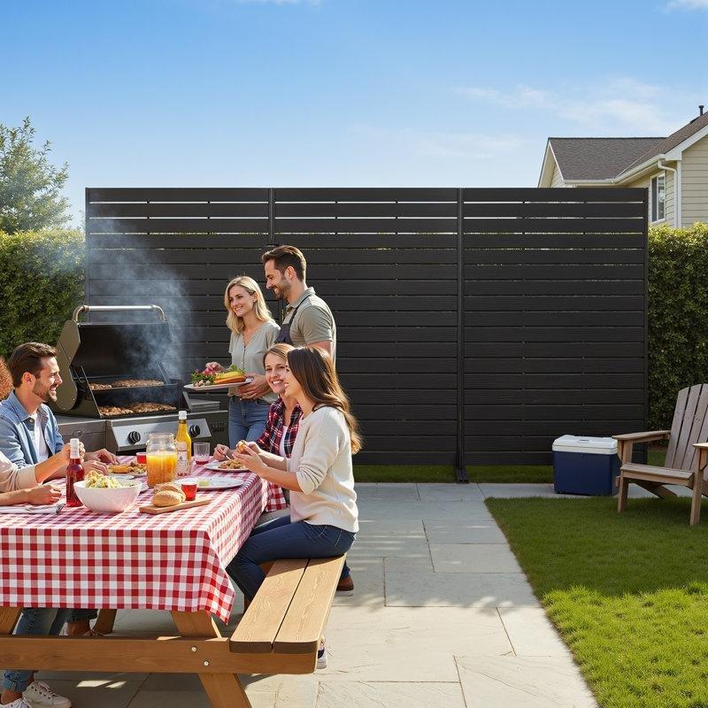 Siyah HDPE ve Metal Ayaklı 3lü Set Bahçe Paravanı - 183x120 cm - 173092