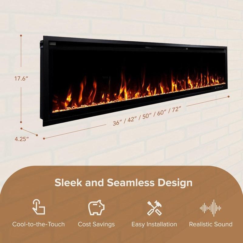 Siyah İnce Tasarım Duvara Monte ve Gömme Wi-Fi Uyumlu Elektrikli Şömine - 183 cm - 184588