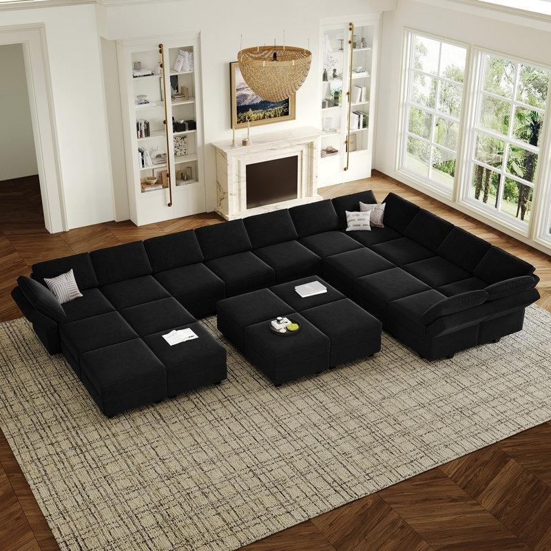 Siyah Kadife Depolamalı Modüler U Köşe Koltuk Takımı - 498x297 cm - 193126