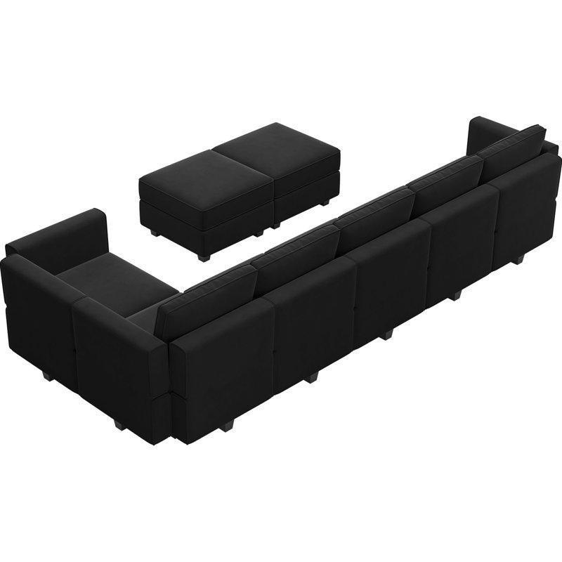 Siyah Kadife Depolamalı Yönü Değiştirilebilir Modüler Köşe Koltuk Takımı - 364 cm - 193486