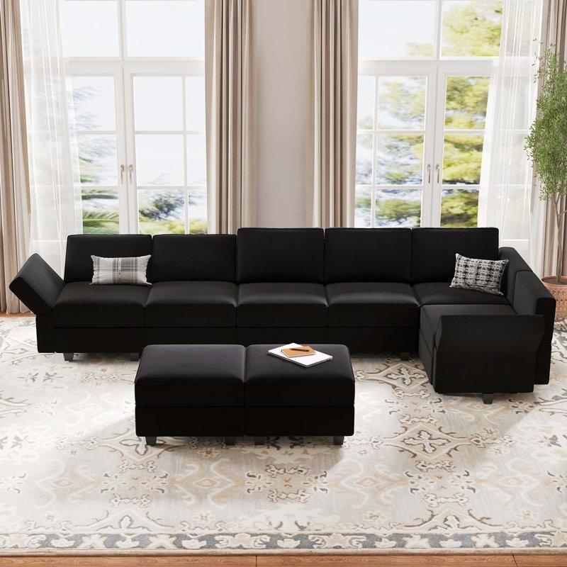 Siyah Kadife Depolamalı Yönü Değiştirilebilir Modüler Köşe Koltuk Takımı - 364 cm - 193486