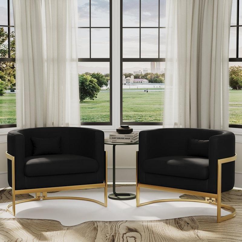 Siyah Kadife Gold Metal Ayaklı Ahşap Kollu 2li Set Tekli Koltuk - 79 cm - 204180