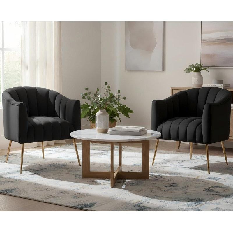 Siyah Kadife Gold Metal Ayaklı Kapitoneli Tekli Koltuk - 204897