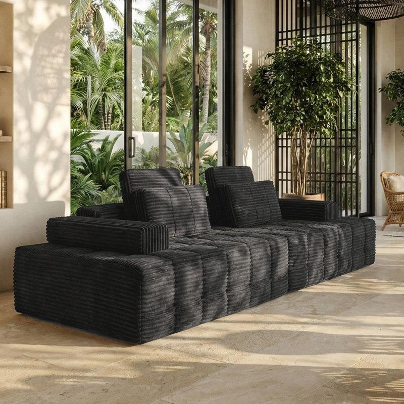 Siyah Kadife Kurulum Gerektirmeyen Modüler Köşe Koltuk Takımı - 280 cm - 196023