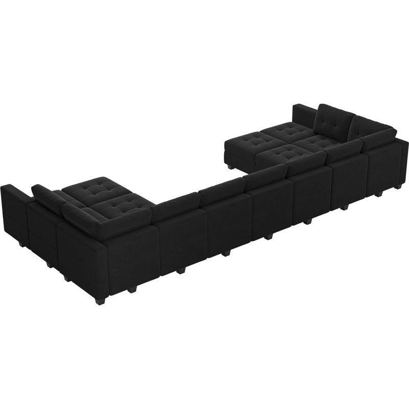 Siyah Kadife Masif Ahşap Sandıklı Ayarlanabilir Sırtlı Modüler U Köşe Koltuk Takımı - 498x216 cm - 193297