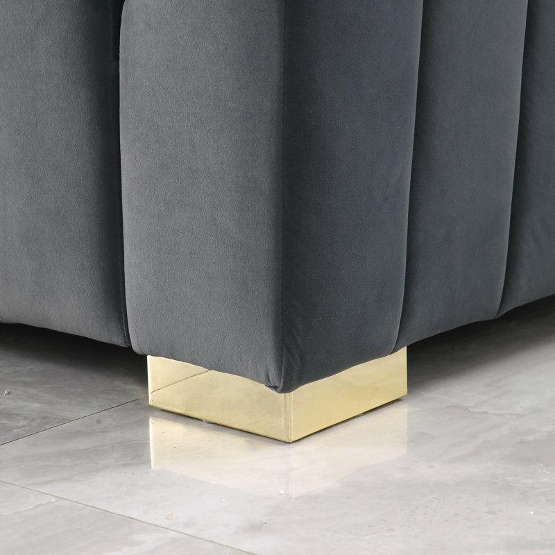 Siyah Kadife Metal Ayaklı Dikey Kanallı Koltuk - 221 cm - 196145