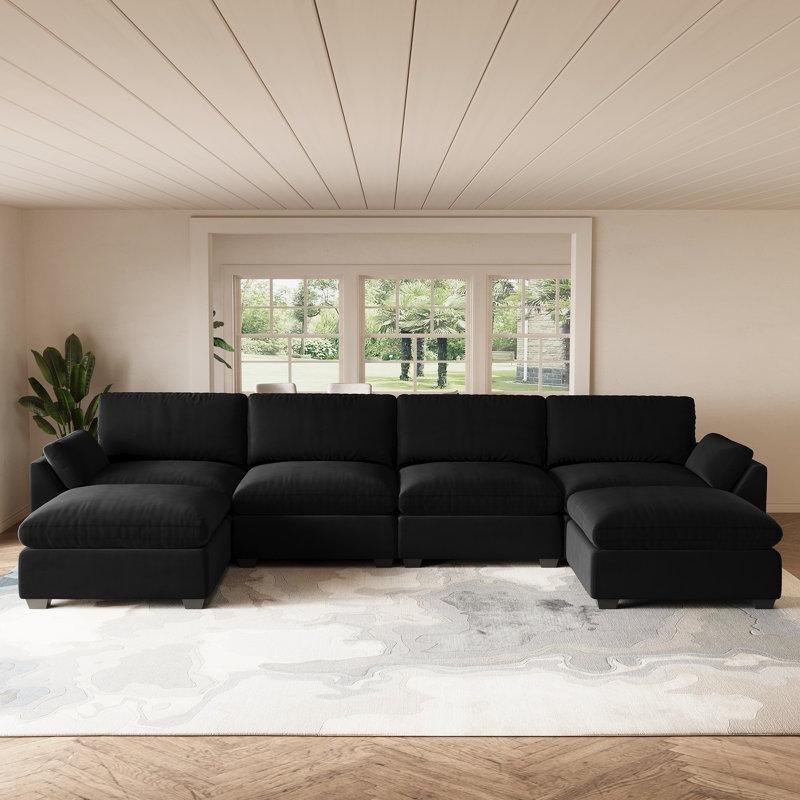 Siyah Kadife Modüler U Şekilli Köşe Koltuk Takımı - 350x174 cm - 194015