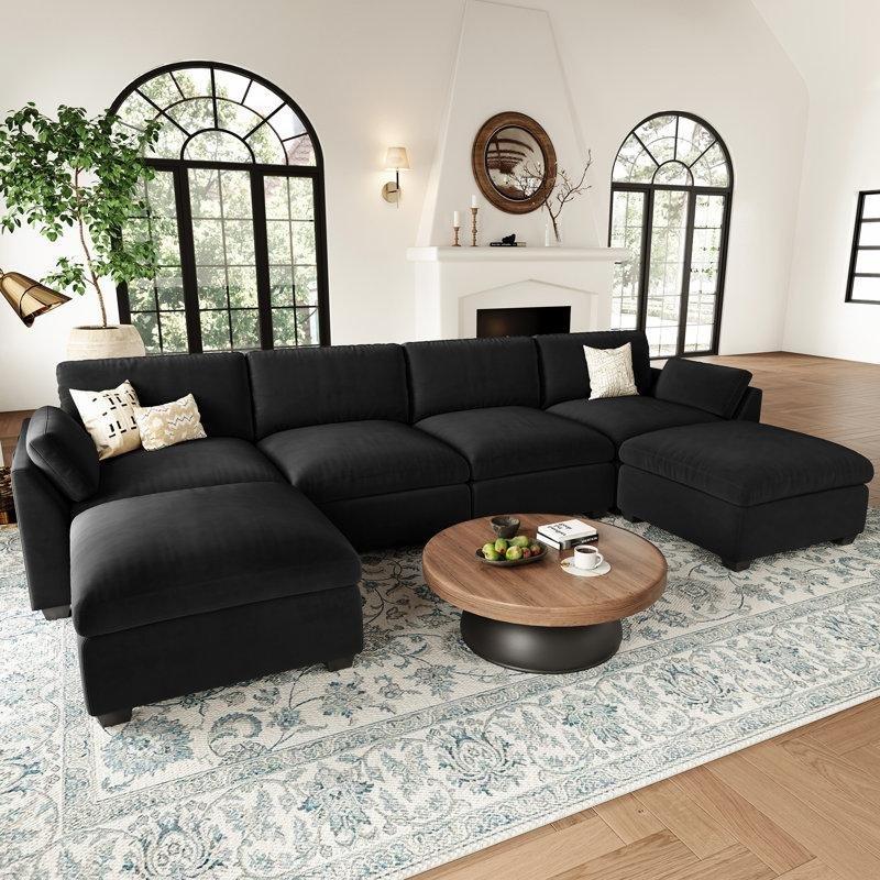Siyah Kadife Modüler U Şekilli Köşe Koltuk Takımı - 350x174 cm - 194015