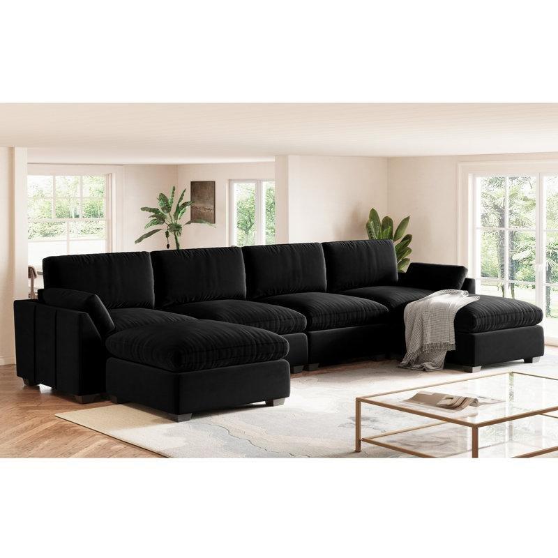 Siyah Kadife Modüler U Şekilli Köşe Koltuk Takımı - 350x174 cm - 194015