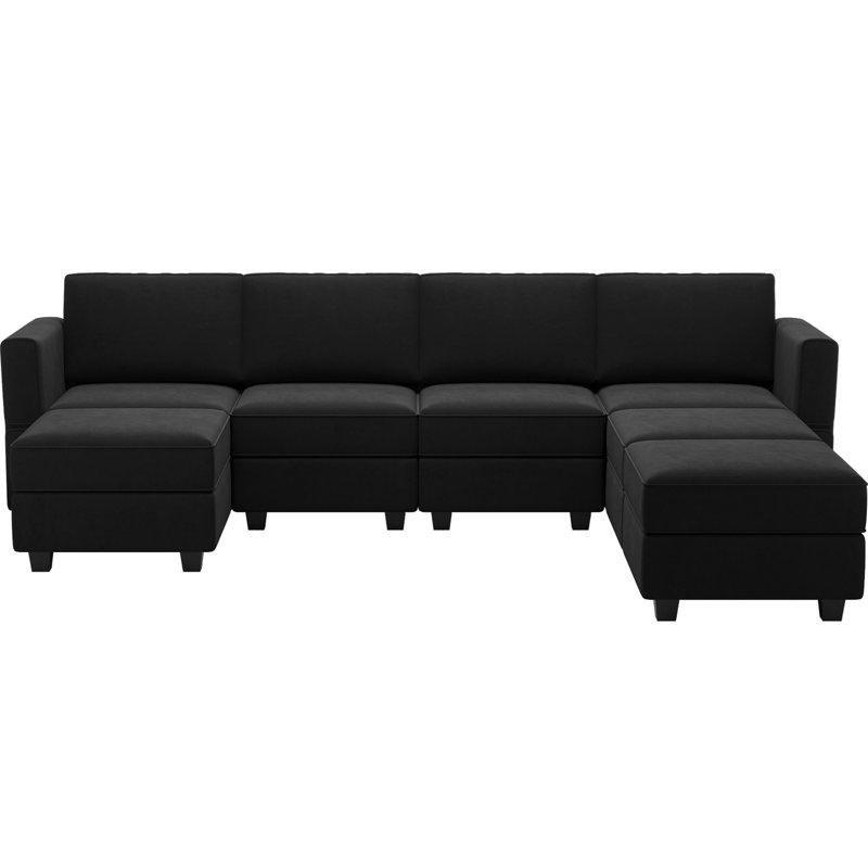 Siyah Kadife Saklama Alanlı Modüler 8 Parça U Köşe Koltuk Takımı - 297 cm - 193636