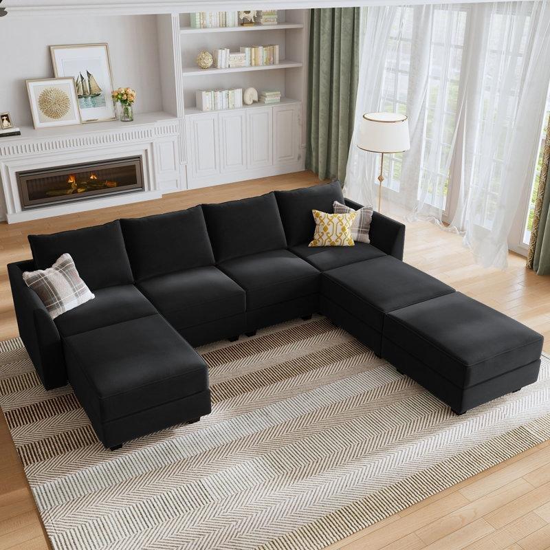 Siyah Kadife Sandıklı Modüler U Köşe Koltuk Takımı - 287x208 cm - 192863