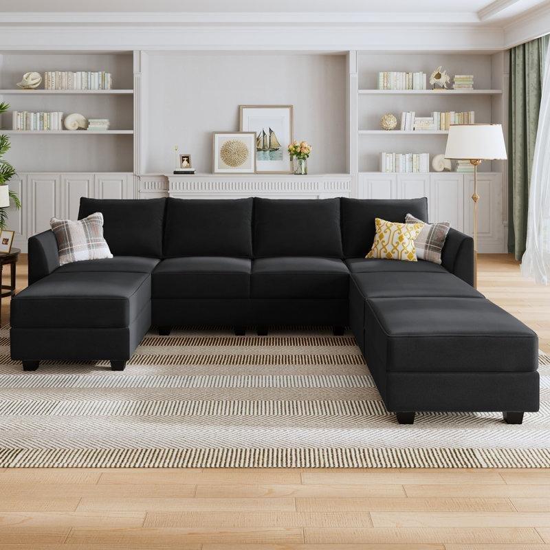 Siyah Kadife Sandıklı Modüler U Köşe Koltuk Takımı - 287x208 cm - 192863