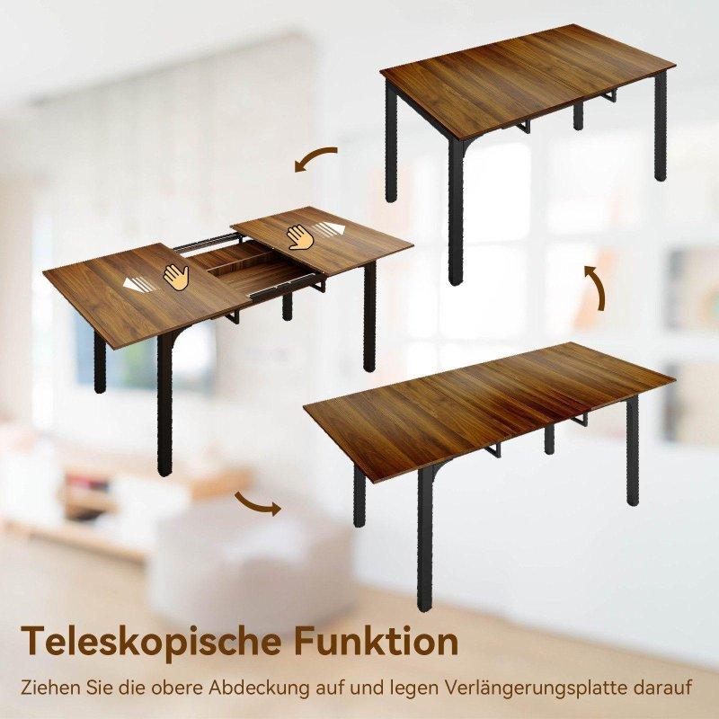 Siyah-Kahverengi MDF Açılabilir Depolama Alanlı Bohem Yemek Masası - 110-149 cm - 236523