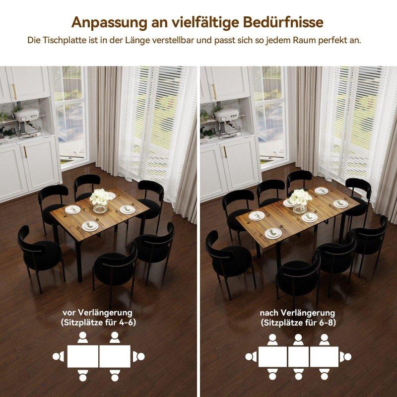 Siyah-Kahverengi MDF Açılabilir Depolama Alanlı Bohem Yemek Masası - 110-149 cm - 236523