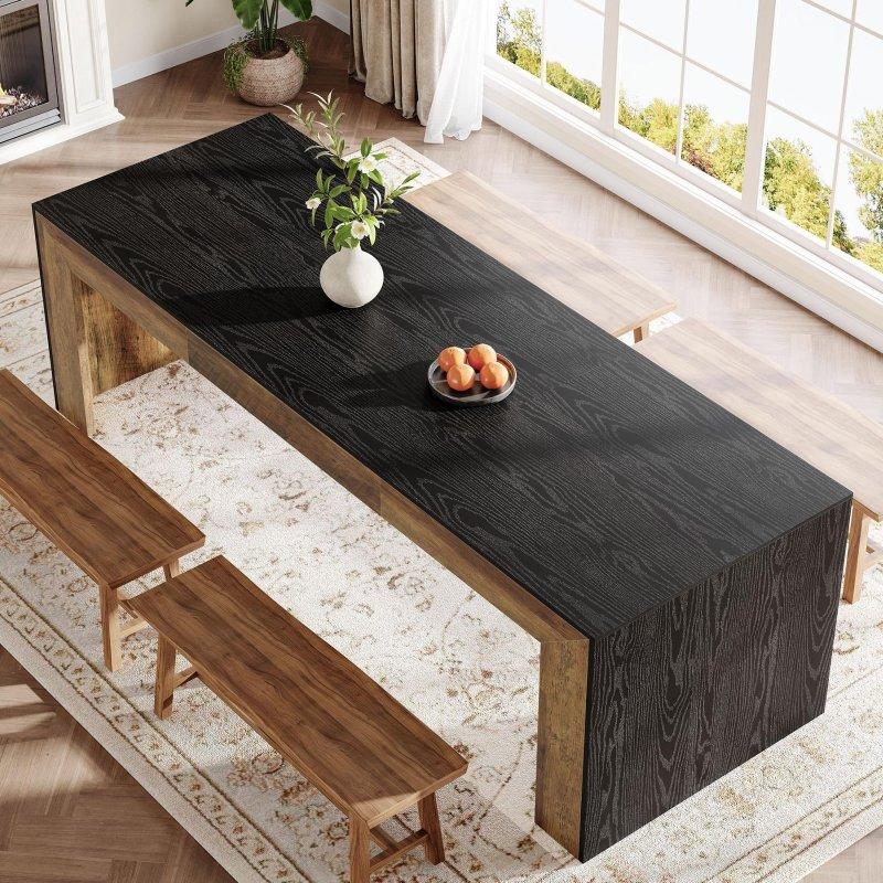 Siyah Kahverengi MDF Kır Evi Tasarım 8 Kişilik Dikdörtgen Bohem Yemek Masası - 200x70 cm - 237660