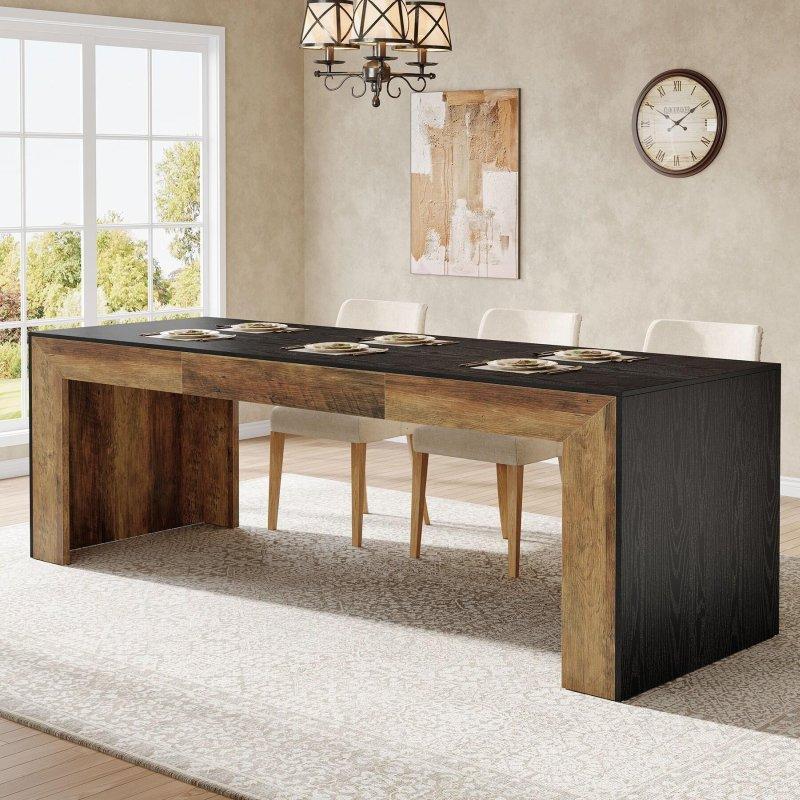 Siyah Kahverengi MDF Kır Evi Tasarım 8 Kişilik Dikdörtgen Bohem Yemek Masası - 200x70 cm - 237660