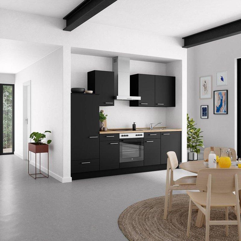 Siyah Kaplamalı Ahşap Beyaz Eşyalı Evyeli Mutfak Modeli - 270 cm - 185216