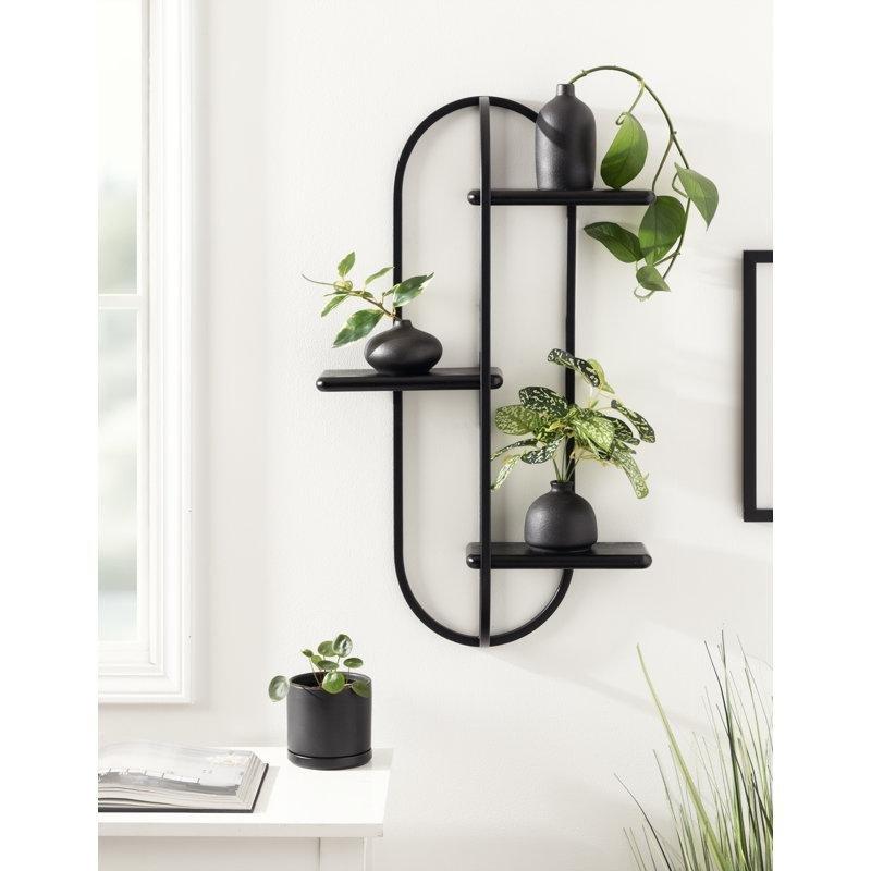 Siyah Kemerli 3 Katlı Oval Duvar Rafı - 77x46 cm - 180322