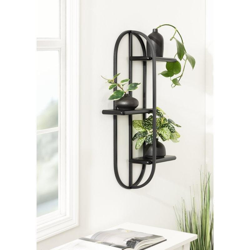 Siyah Kemerli 3 Katlı Oval Duvar Rafı - 77x46 cm - 180322