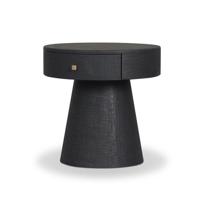 Siyah Keten Kaplama Tek Çekmeceli Yuvarlak MDF Komodin - 64 cm - 224140