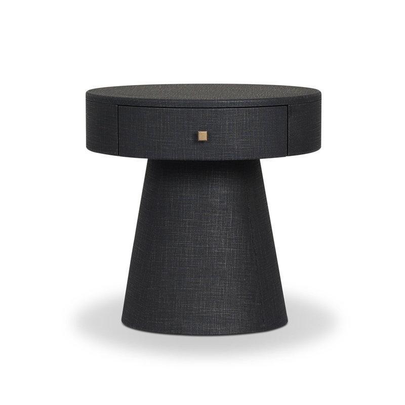 Siyah Keten Kaplama Tek Çekmeceli Yuvarlak MDF Komodin - 64 cm - 224140