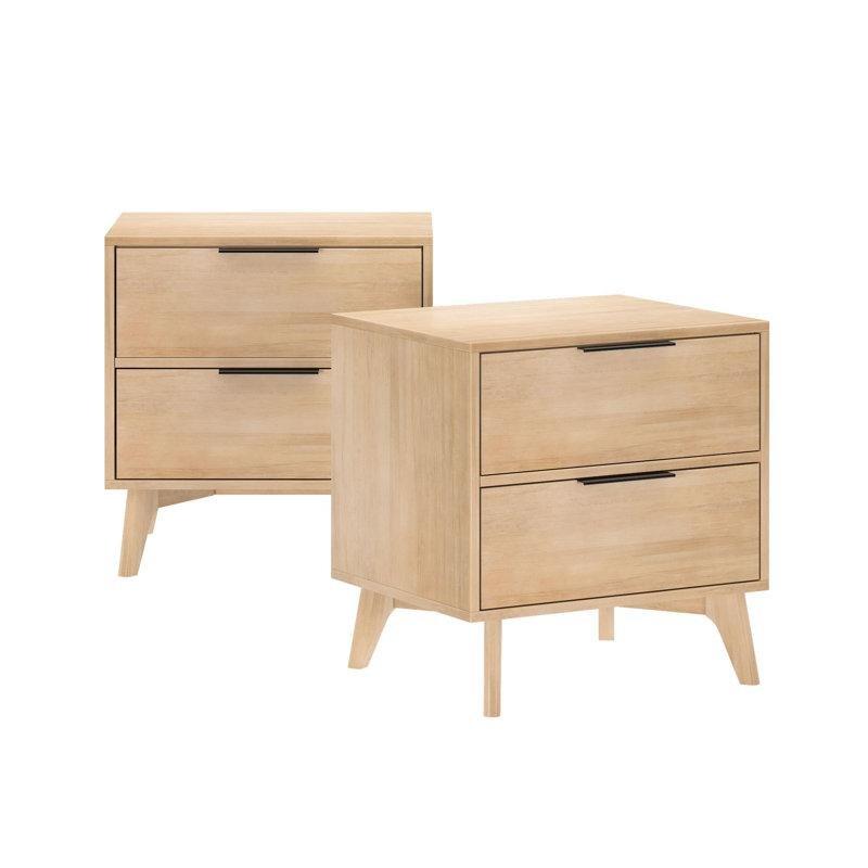 Siyah Kulplu Masif Çam İki Çekmeceli İkili Komodin Seti - 61x49x64 cm - 224464