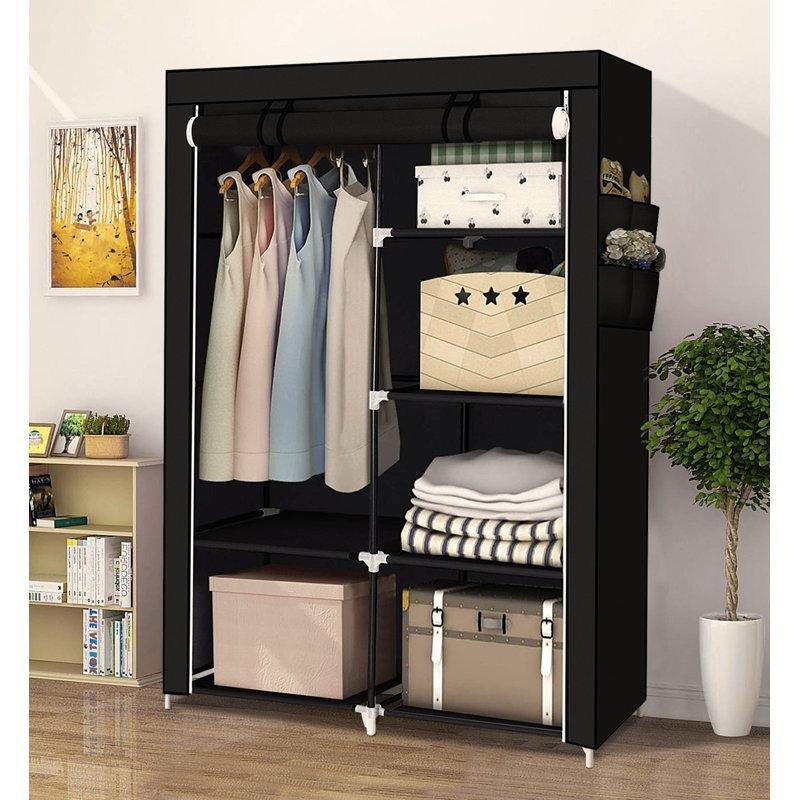 Siyah Kumaş Fermuarlı Katlanır Portatif Bez Dolap - 110 cm - 182802