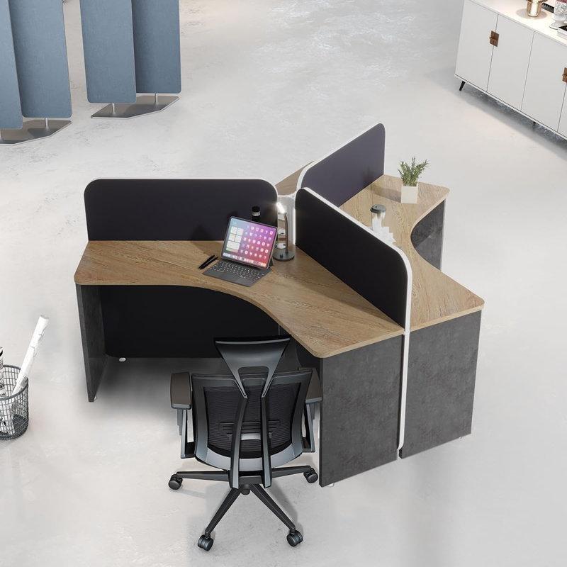 Siyah Kumaş Panelli Endüstriyel Ahşap Modüler Üç Kişilik Bölmeli Ofis Masası - 176954