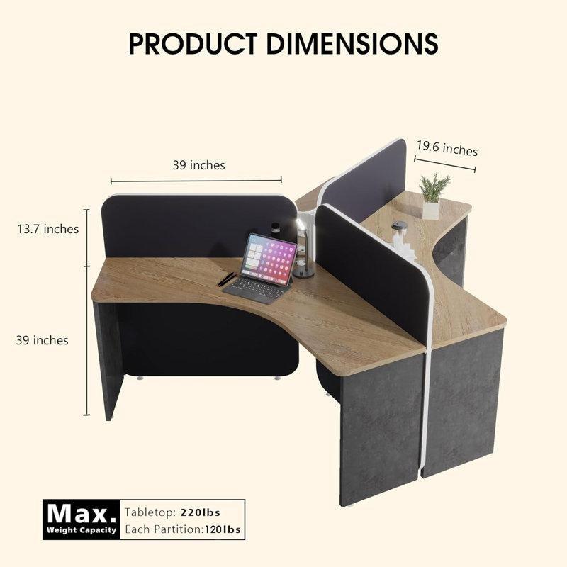 Siyah Kumaş Panelli Endüstriyel Ahşap Modüler Üç Kişilik Bölmeli Ofis Masası - 176954