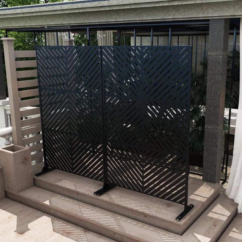 Siyah Lazer Kesim Galvanizli Çelik 2li Set Dekoratif Bahçe Paravanı - 191x120 cm - 173190