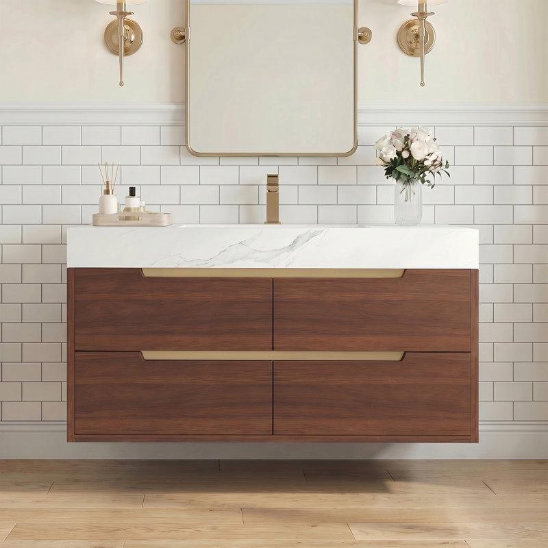 Siyah Masif Ahşap 4 Çekmeceli Sinterlenmiş Taş Tezgahlı Ayaklı Banyo Lavabo Dolabı - 90 cm - 198329