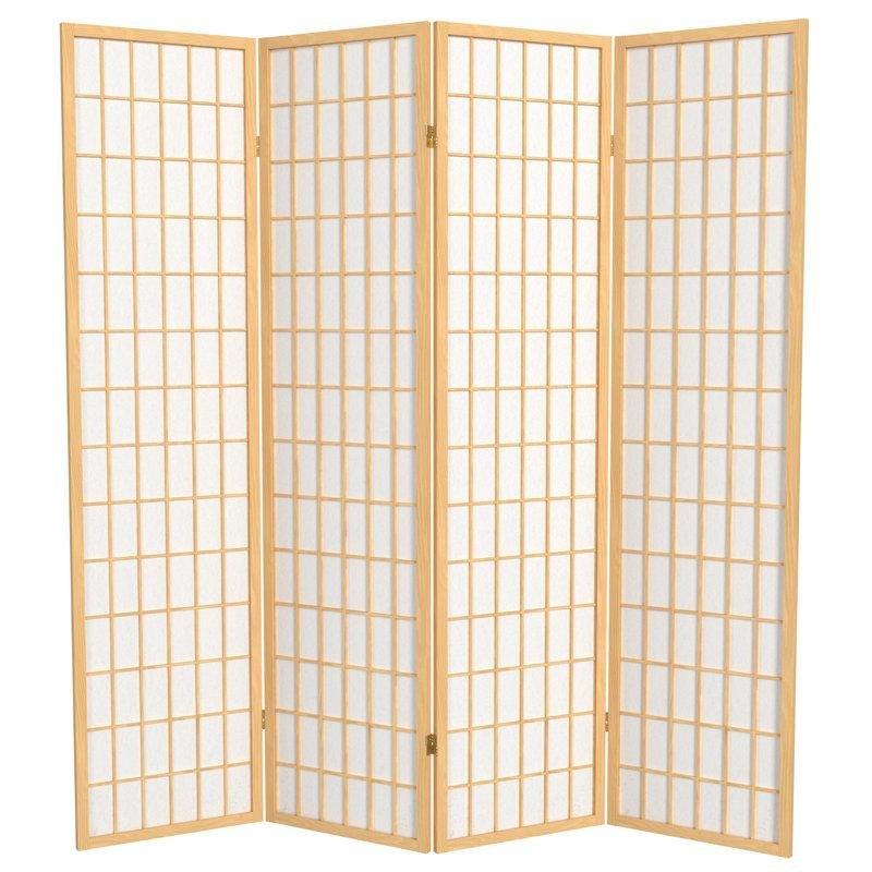 Siyah Masif Ahşap 4 Panelli Katlanır Shoji Tarzı Paravan - 181x181 cm - 184563